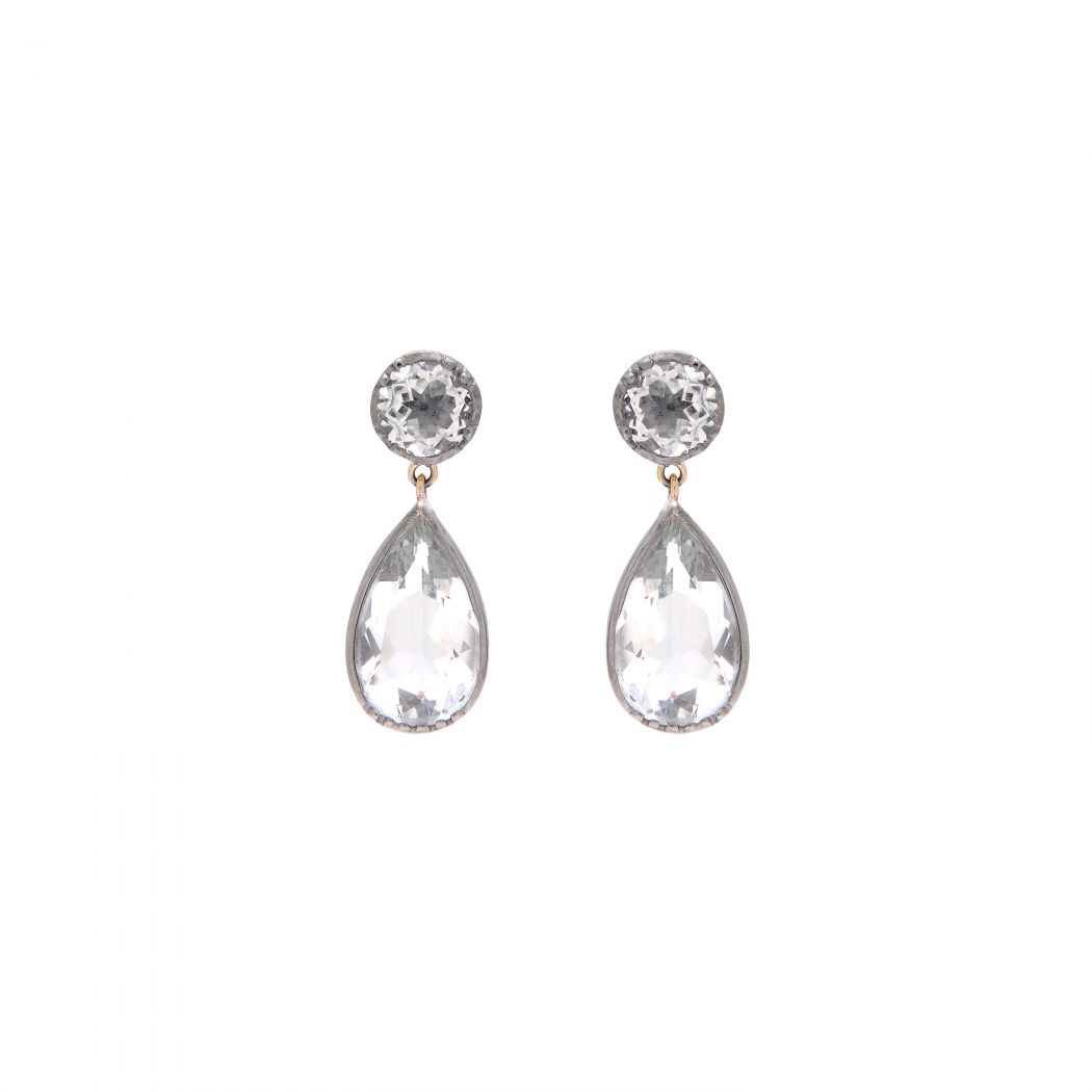 Boucles d'Oreilles Goutte Cristal de Roche en Argent et Doré 