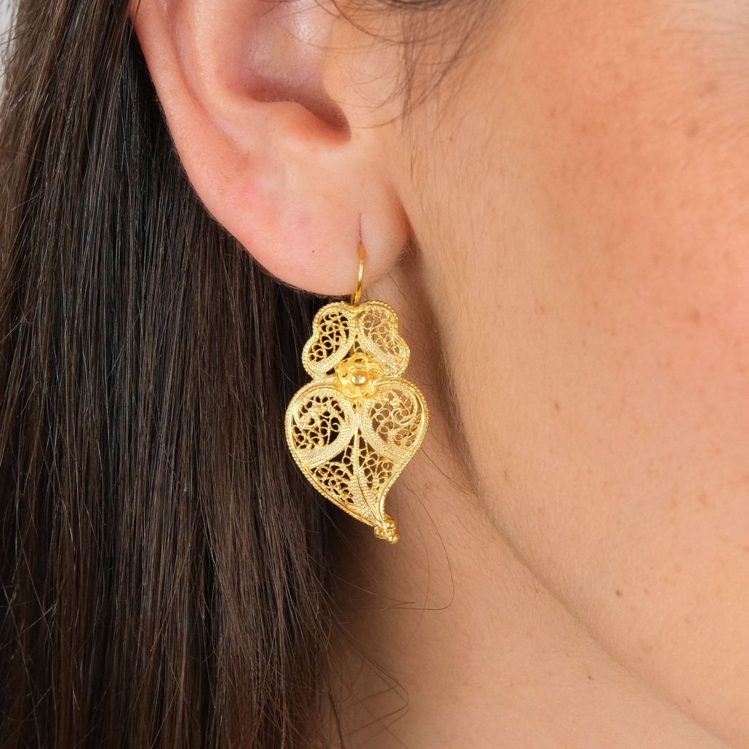 Earrings Heart of Viana 3,5cm in Gold Plated Silver 