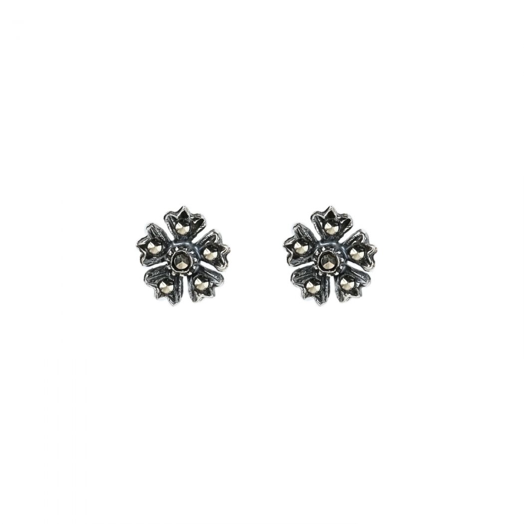 Earrings Flower with Marcasites in Silver 