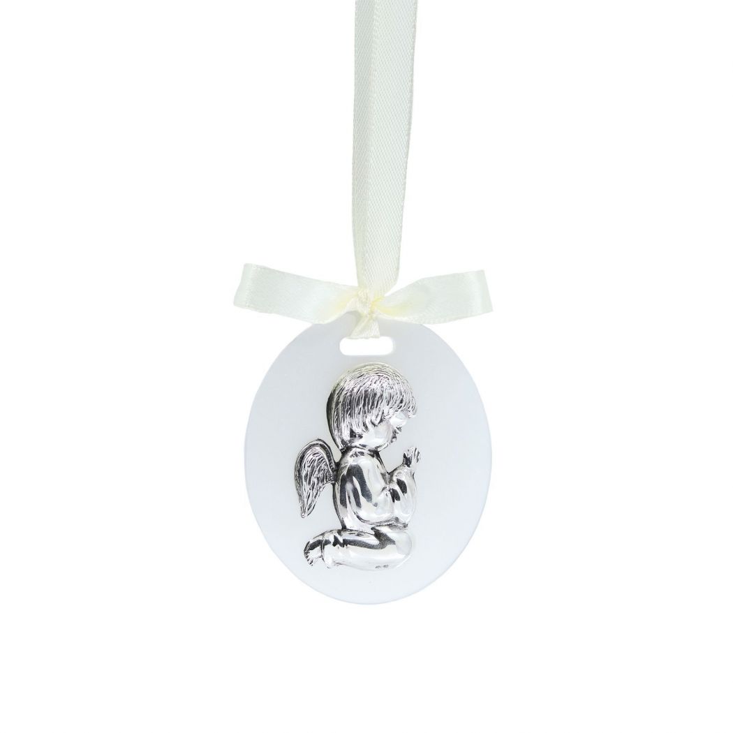 Pendant Guardian Angel in Silver on Acrylic 