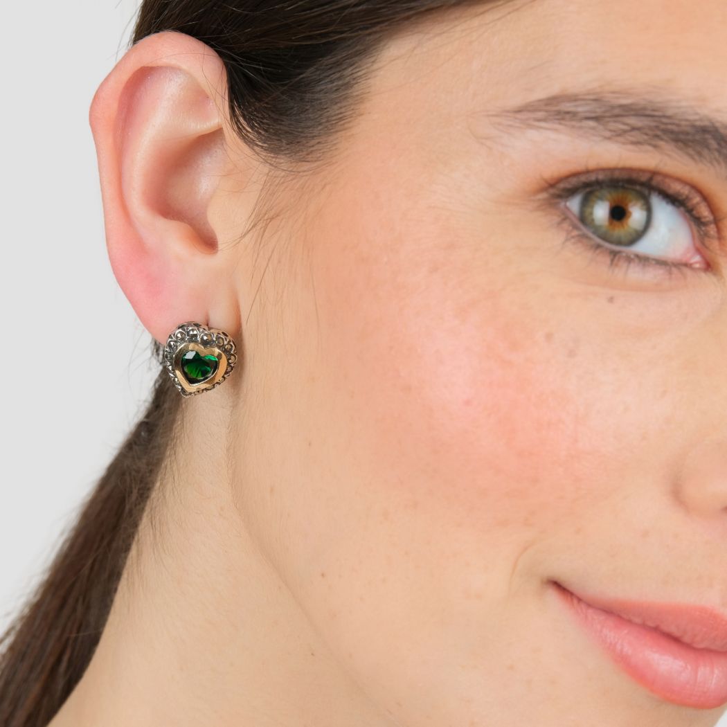 Earrings Vintage Green in Silver and Gold 