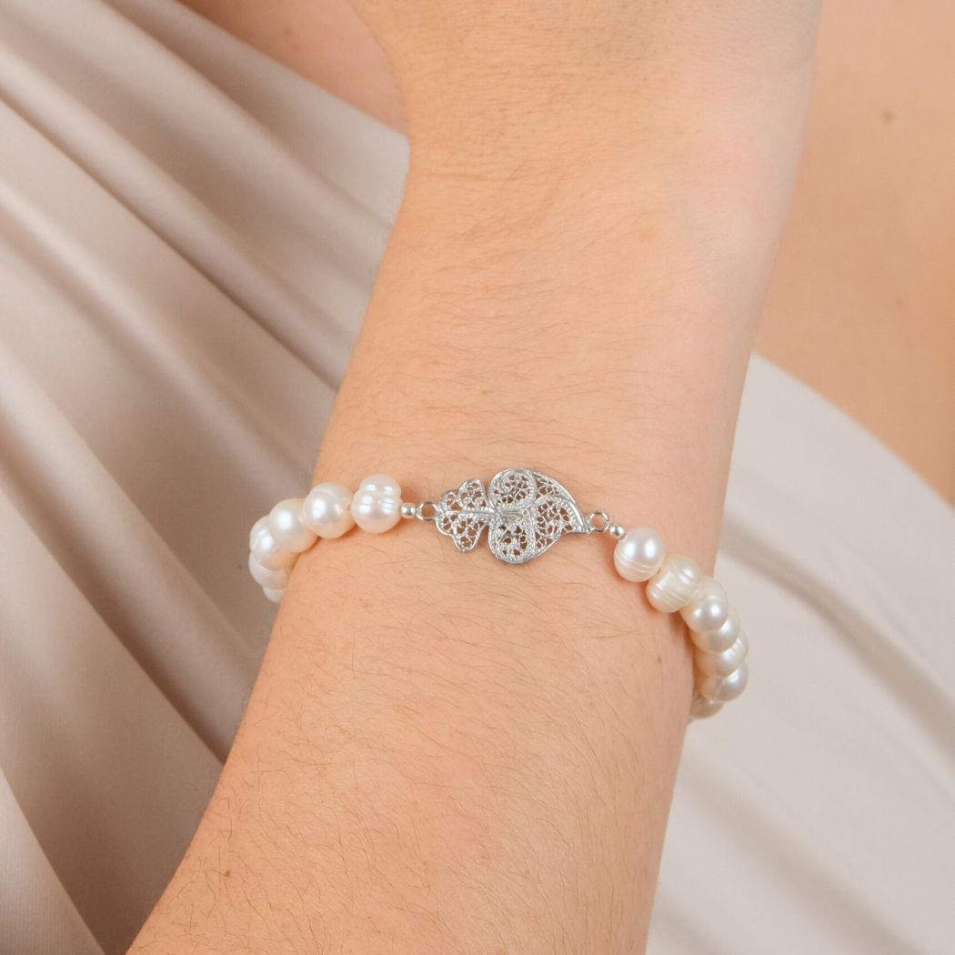 Bracelet Heart of Viana in Silver and Pearls 