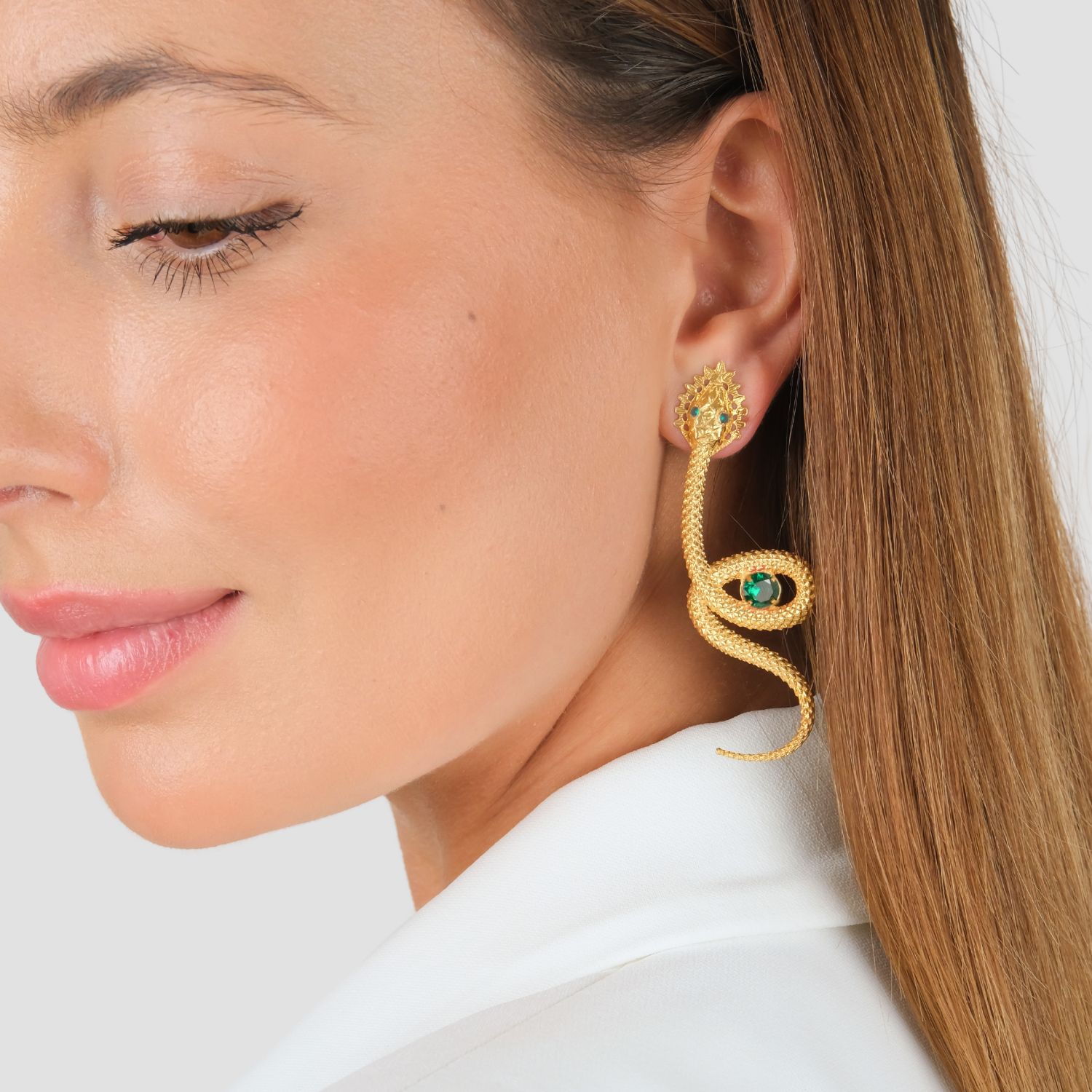 Earrings Snake Green in Gold Plated Silver 