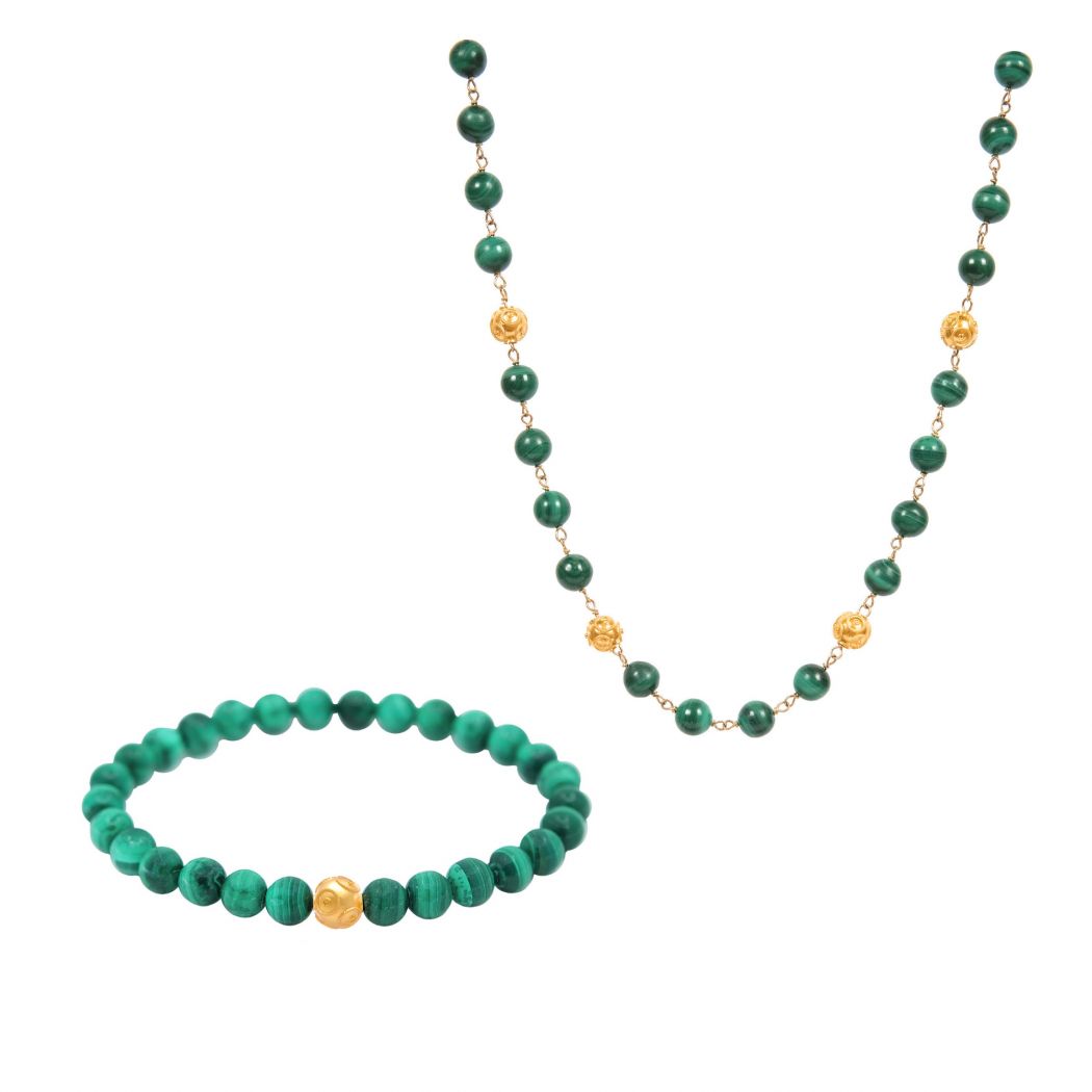 Set Viana's Contas in 19,2Kt Gold with Malachite 