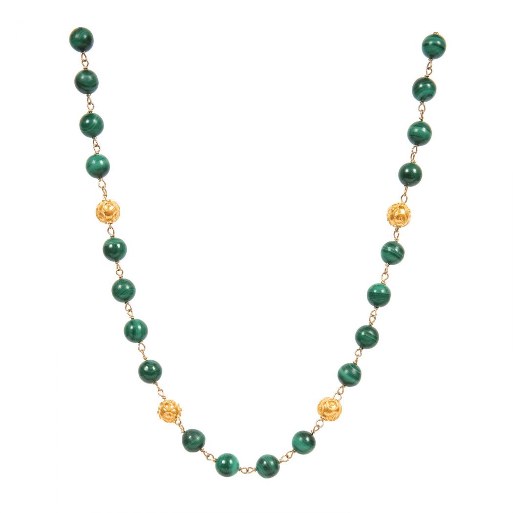 Necklace Viana's Contas in 19,2Kt Gold with Malachite 