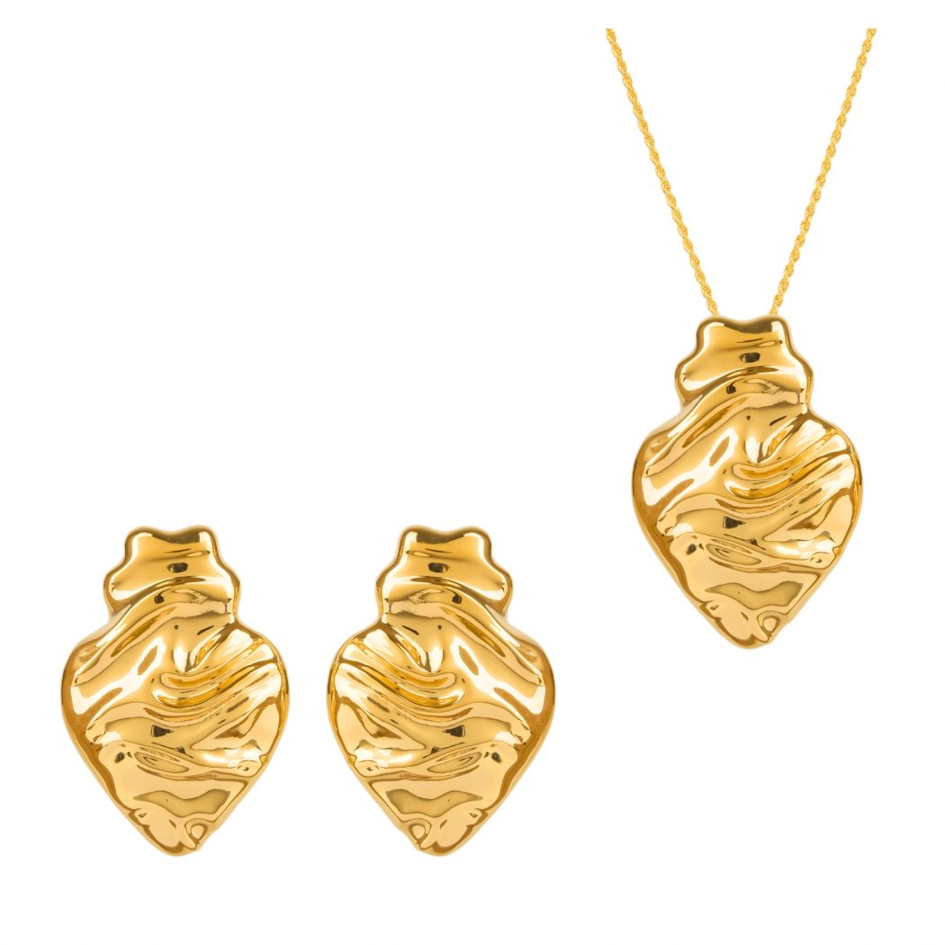 Set Melting Heart in Gold Plated Silver 