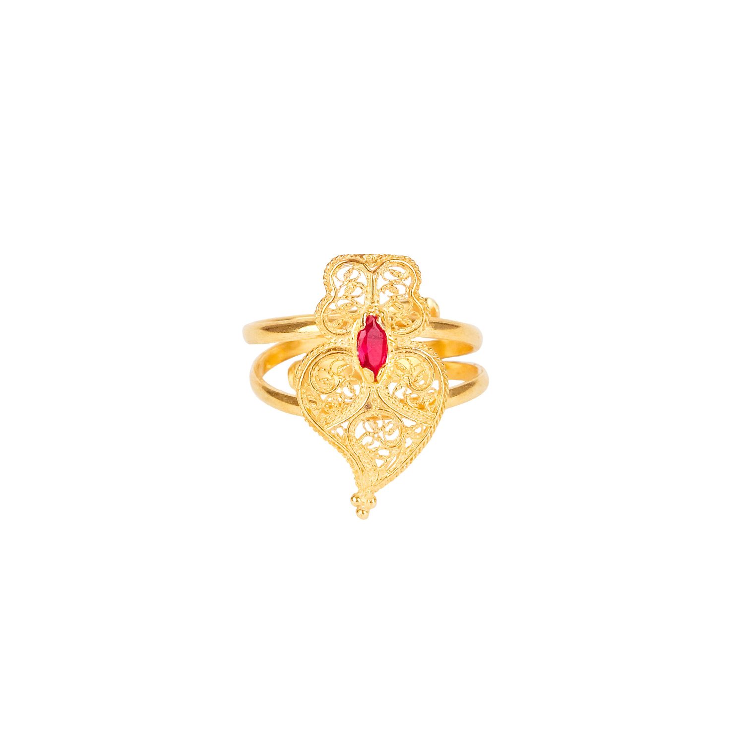 Ring Heart of Viana Red in Gold Plated Silver 