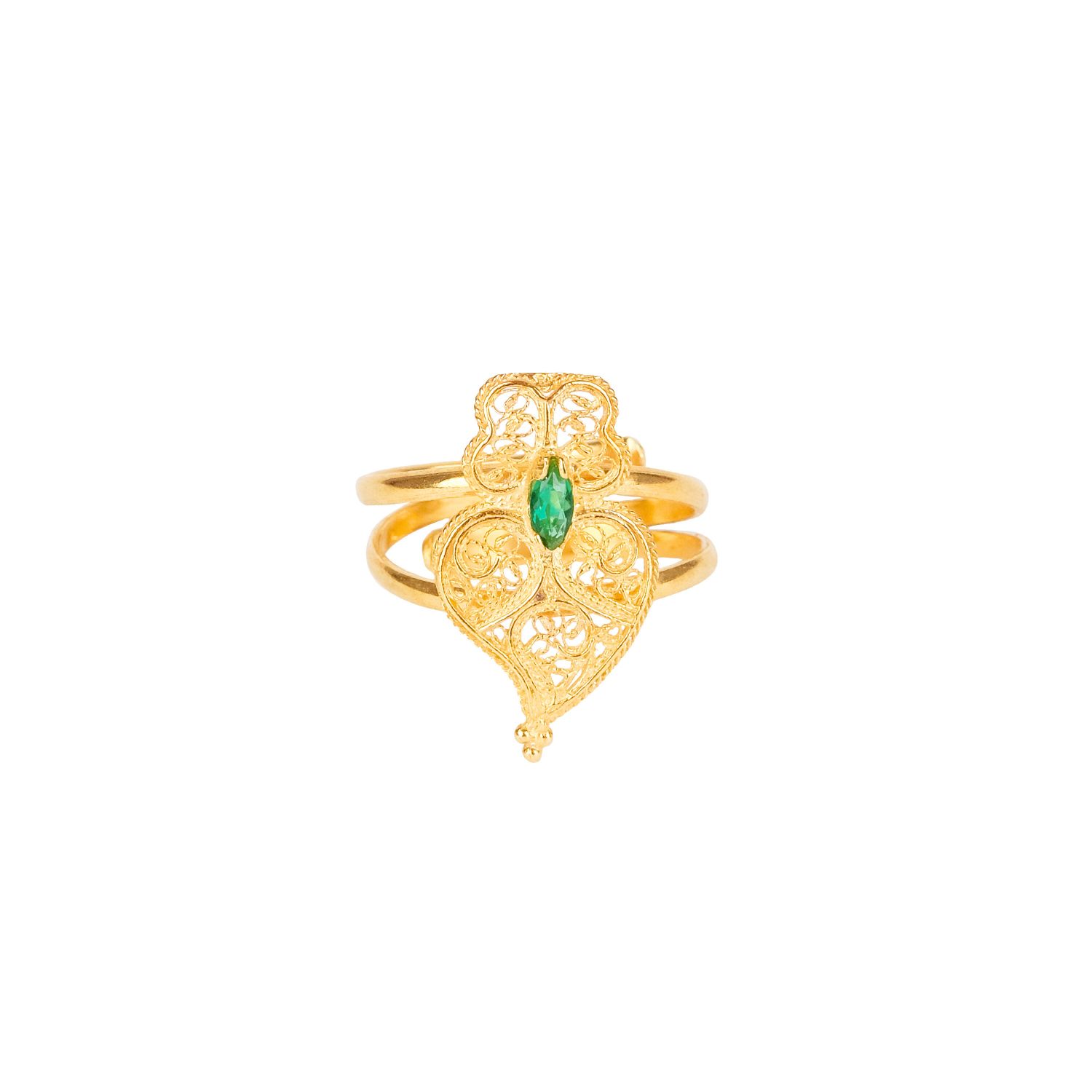 Ring Heart of Viana Green in Gold Plated Silver 