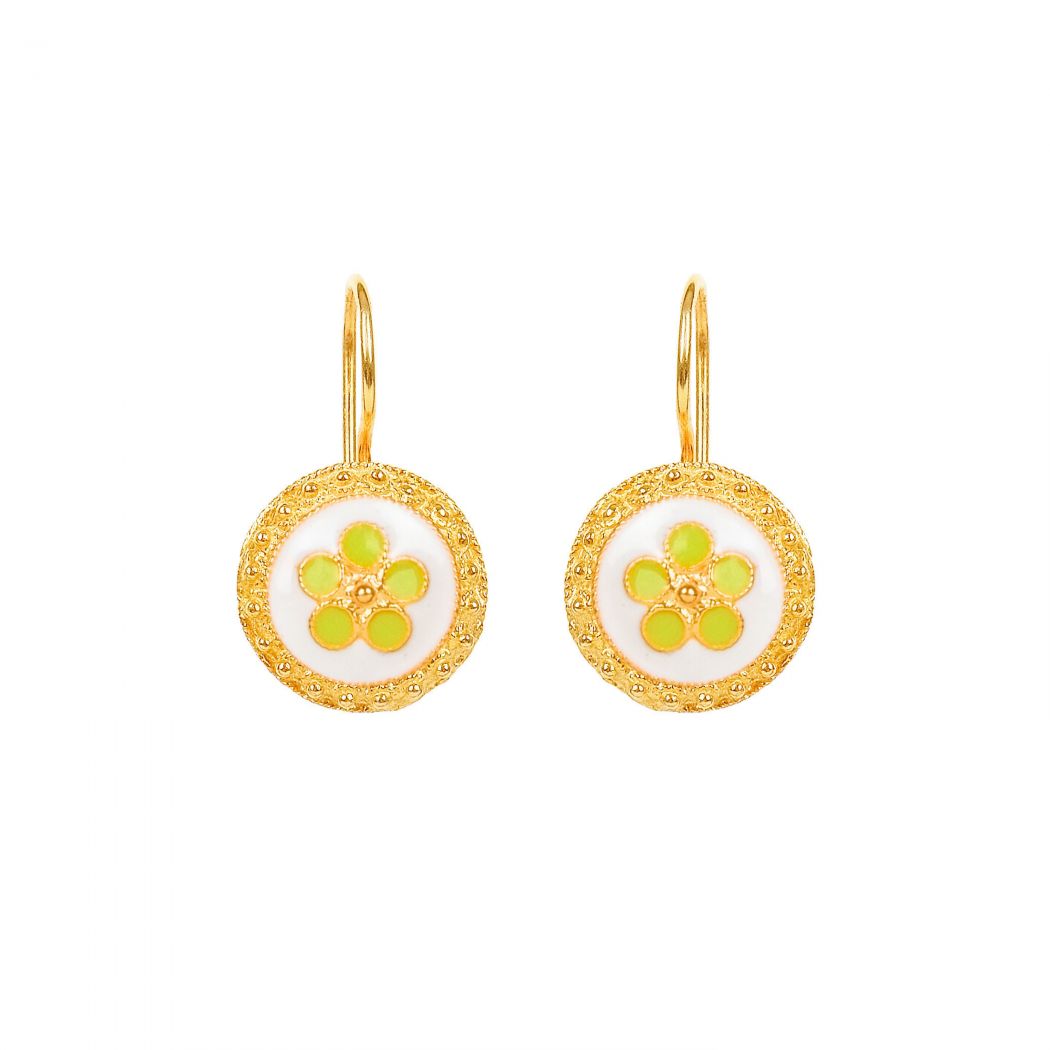 Earrings White and Green Caramujo in Gold Plated Silver 