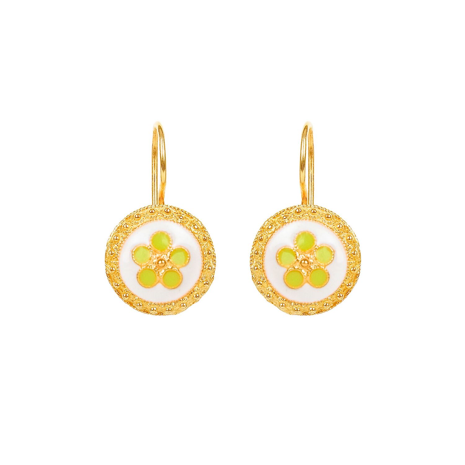 Earrings White and Green Caramujo in Gold Plated Silver 