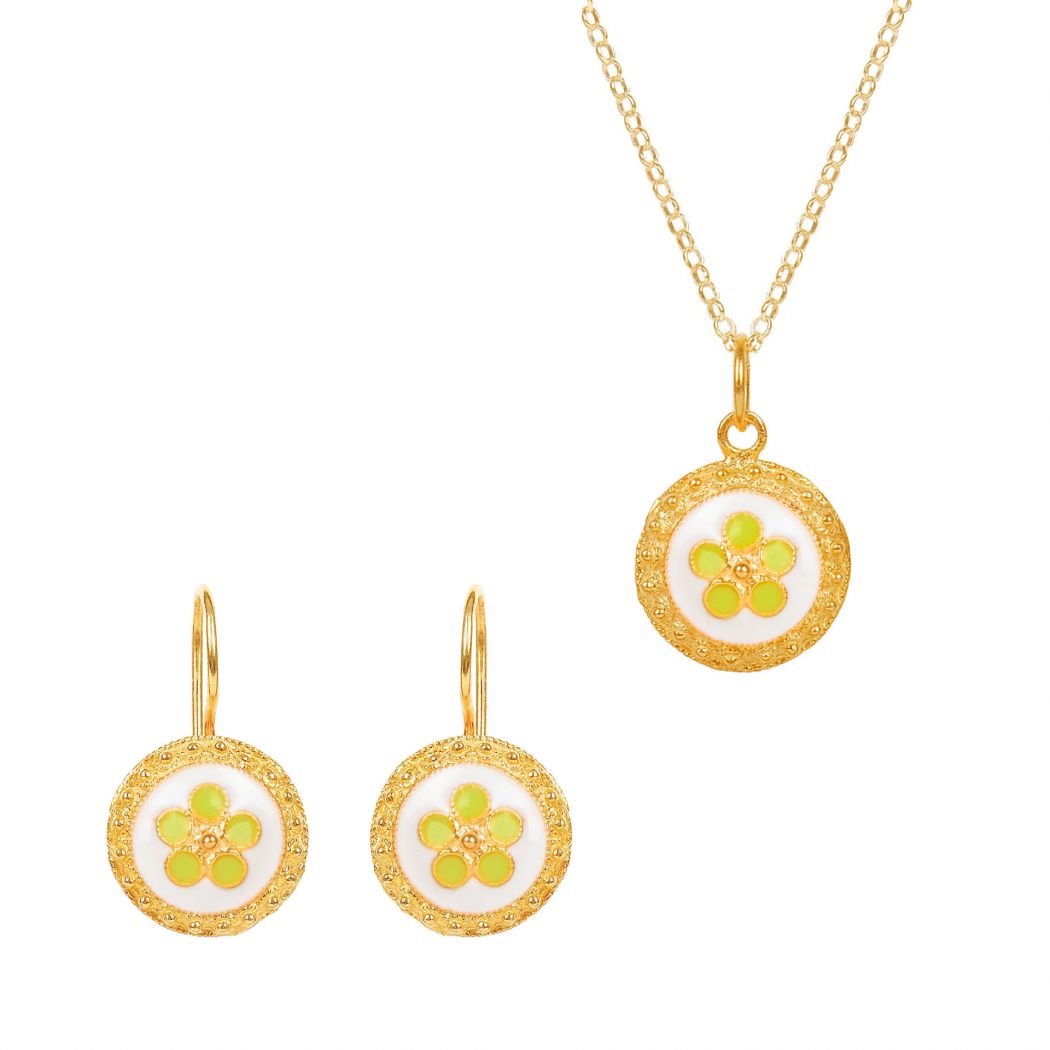 Set White and Green Caramujo in Gold Plated Silver