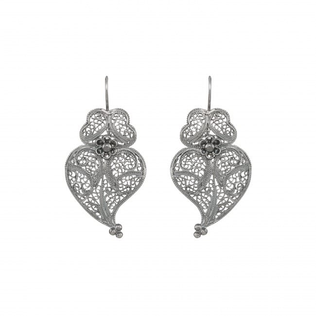 Boucles d'Oreilles Coeur de Viana 4,0cm en Argent 