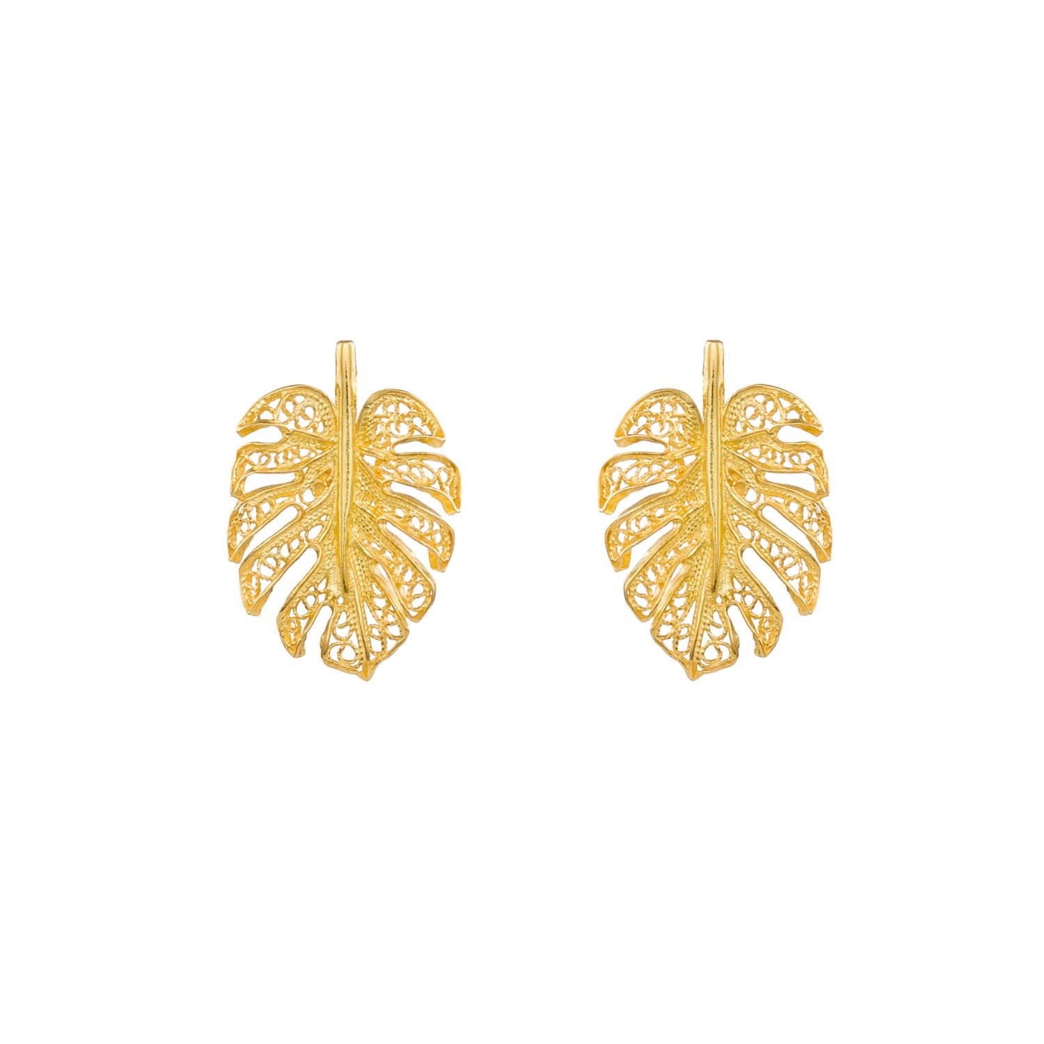 Earrings Monstera in Gold Plated Silver - Portugal Jewels