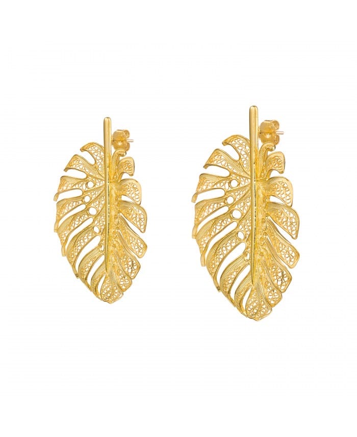 Earrings Monstera XL in Gold Plated Silver - Portugal Jewels