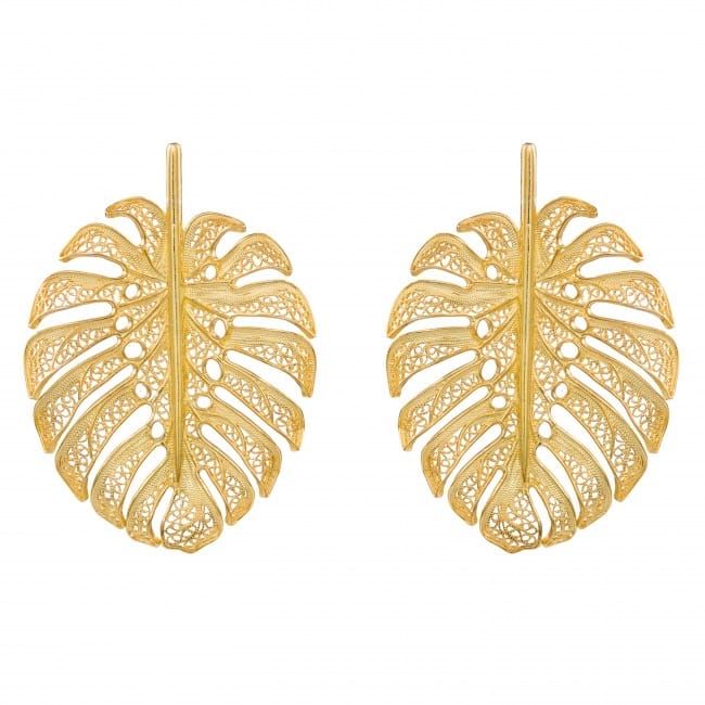 Pendientes Monstera XL de Plata Bañada en Oro 