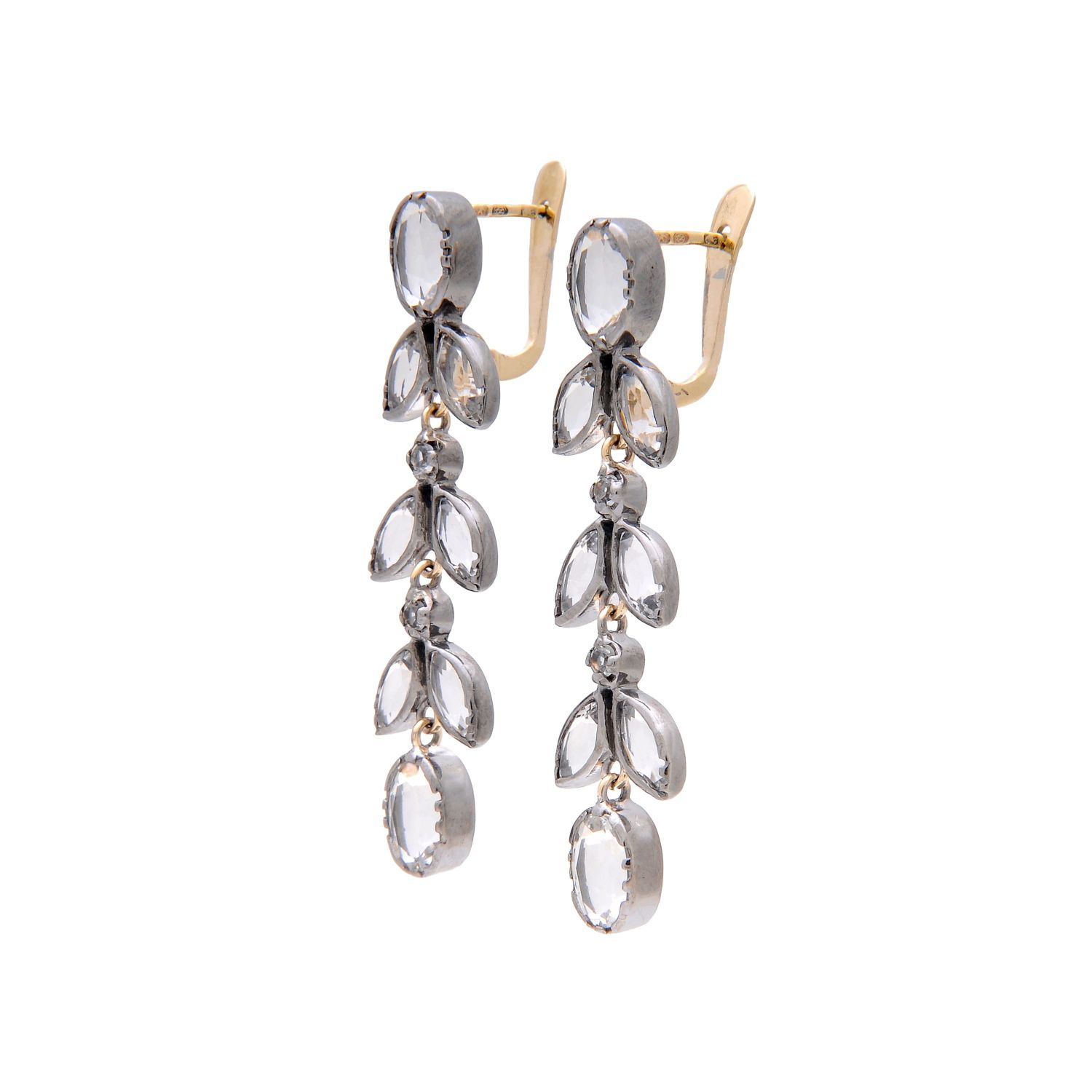 Earrings Leaves Rock Crystal in Silver and Gold 