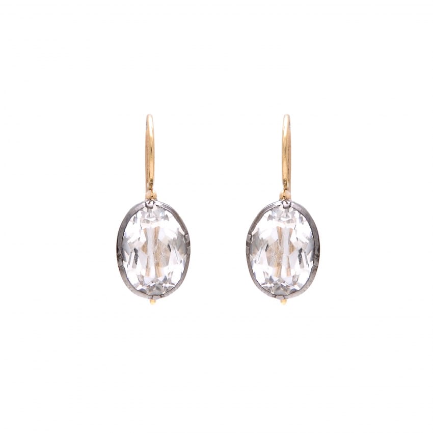 Boucles d'Oreilles Cristal de Roche en Argent et Or 