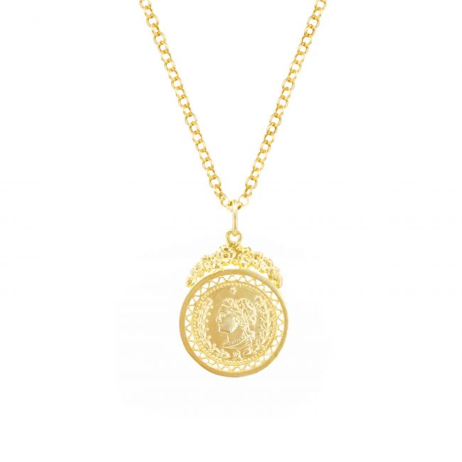 Collar Moneda de Plata Bañada en Oro 