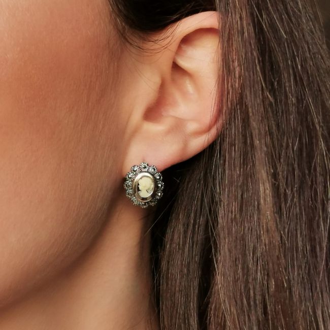 Pendientes Cameo con Marcasitas de Plata y Oro 