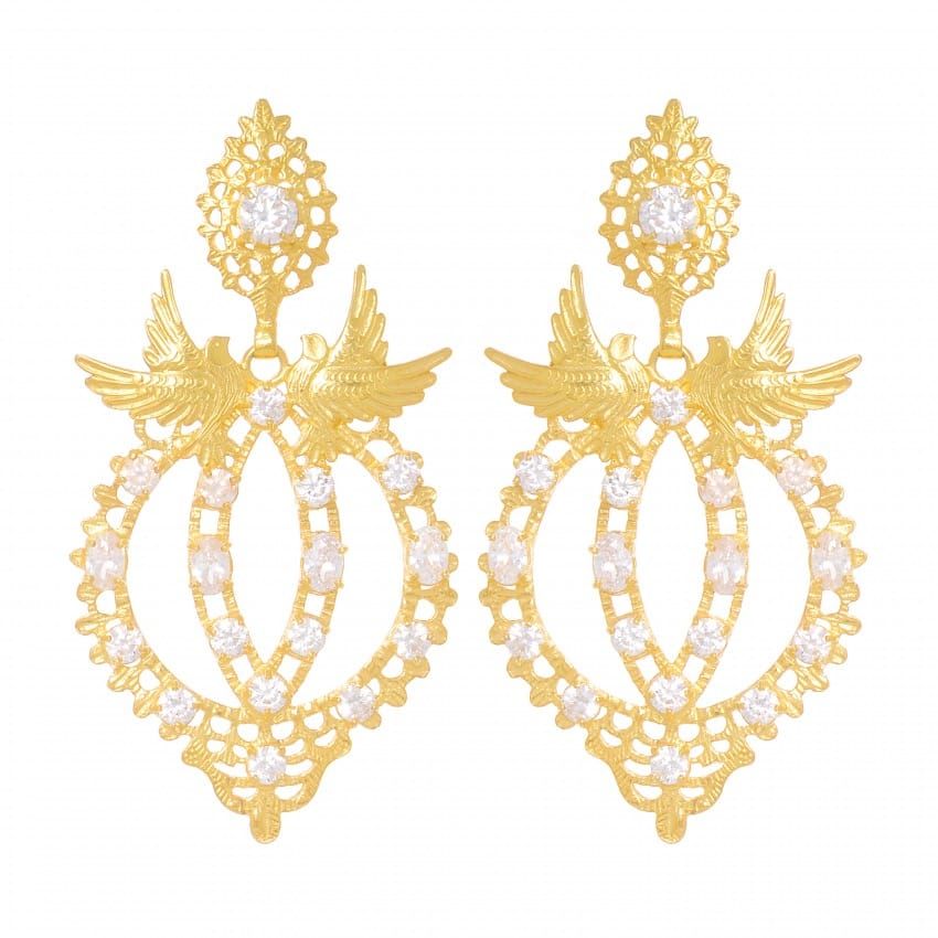 Boucles d'Oreilles Reine Colombe en Argent Plaqué Or 