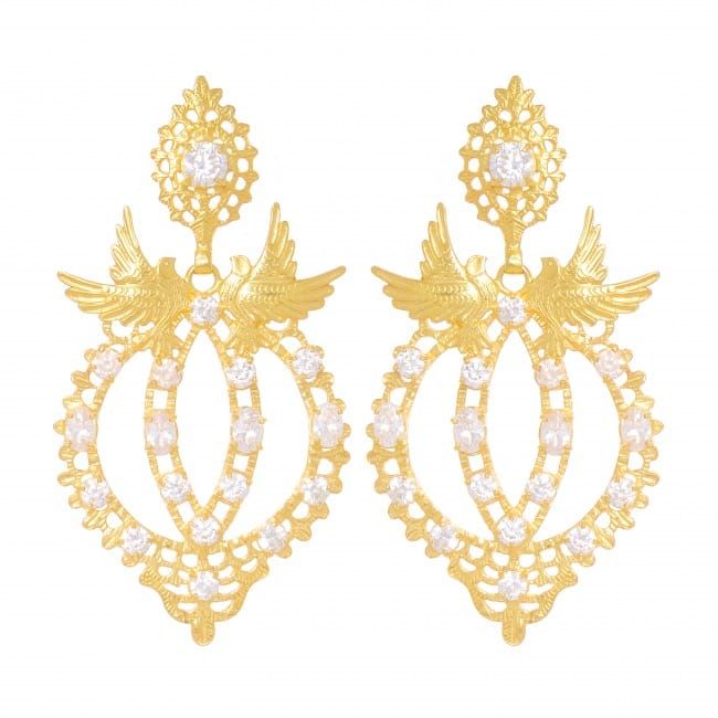 Boucles d'Oreilles Reine Colombe en Argent Plaqué Or 