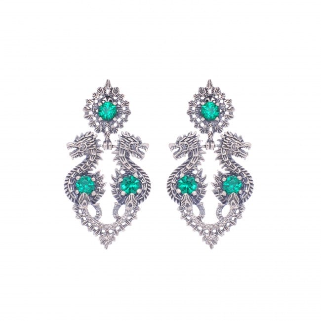 Boucles d'oreilles Reine Dragon Vert en Argent 