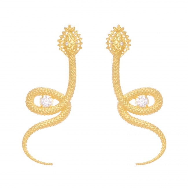 Boucles d'oreilles Serpent Zircone en Argent Plaqué Or 