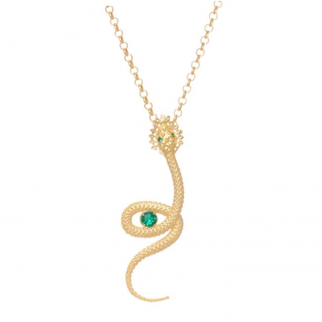 Collier Serpent Vert en Argent Plaqué Or 