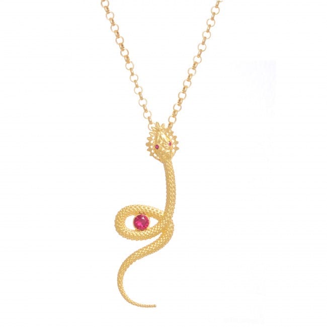 Collier Serpent Rouge en Argent Plaqué Or 