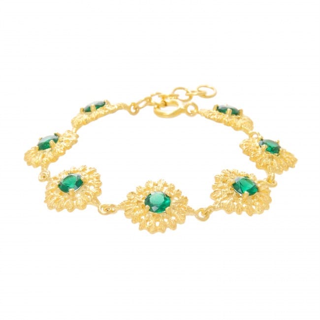 Pulsera Reina Verde de Plata Bañada en Oro 