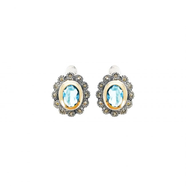 Earrings Blue Marcasites in Silver and Gold