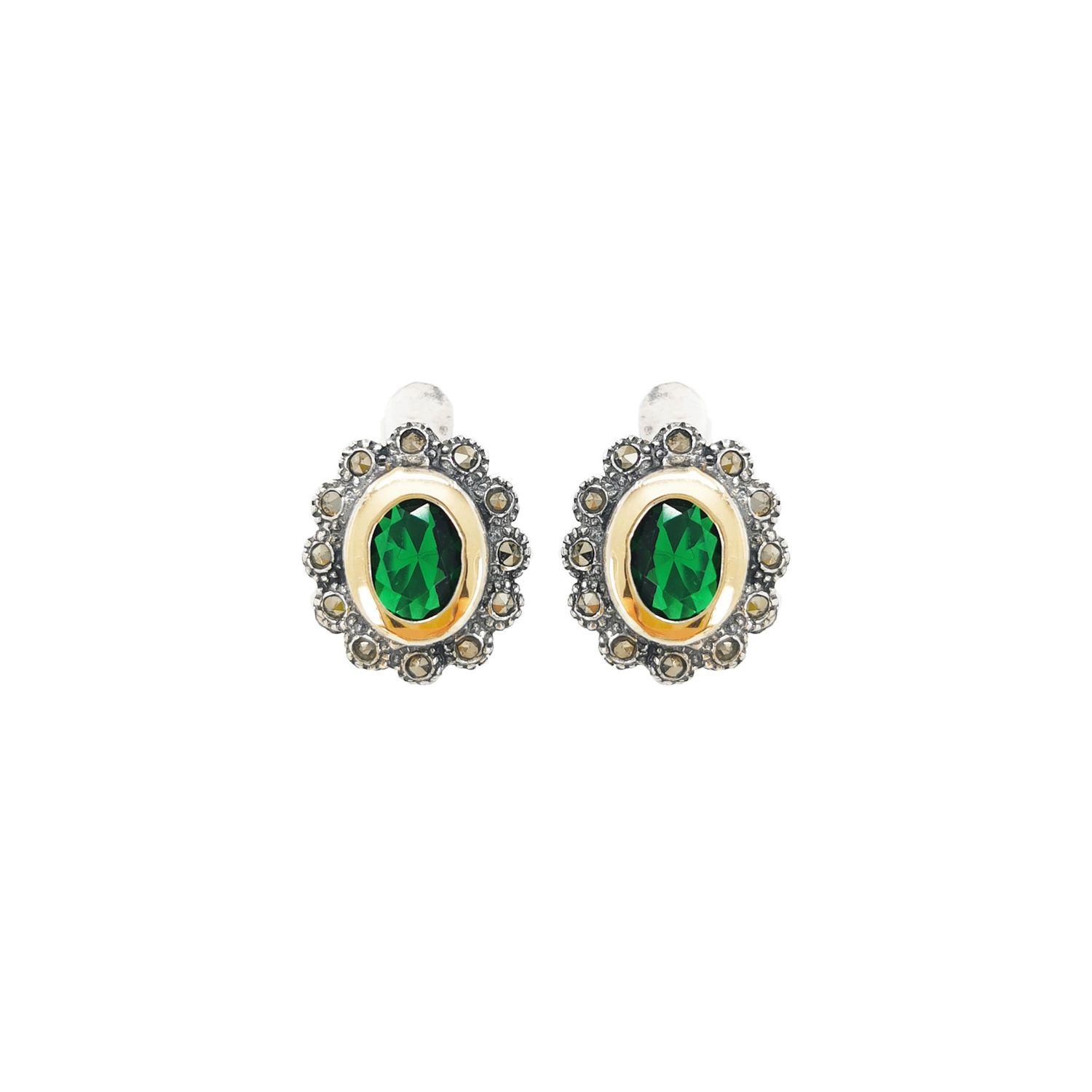 Pendientes Marcasitas Verdes de Plata y Oro 