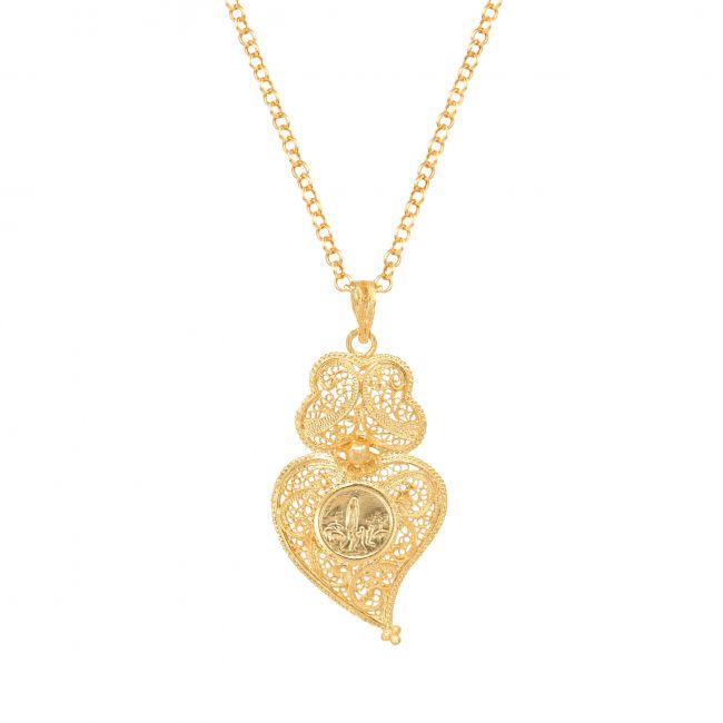 Collar Corazón de Viana con Fátima de Plata Bañada en Oro 