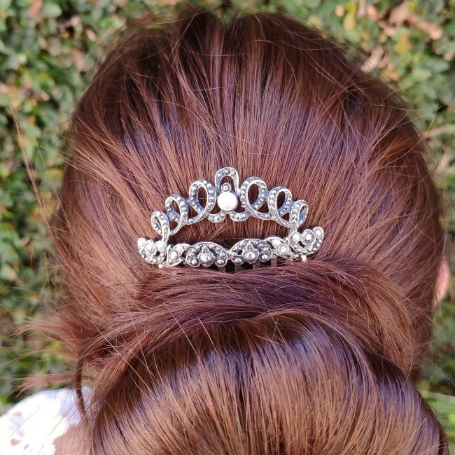 Peigne à cheveux avec Marcassites et perles en Argent 