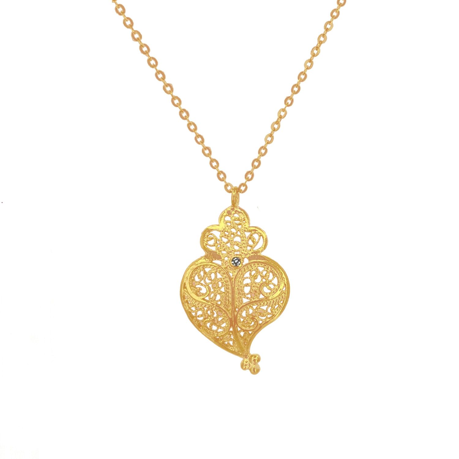 Necklace Heart Full in 19,2Kt Gold and Diamond 