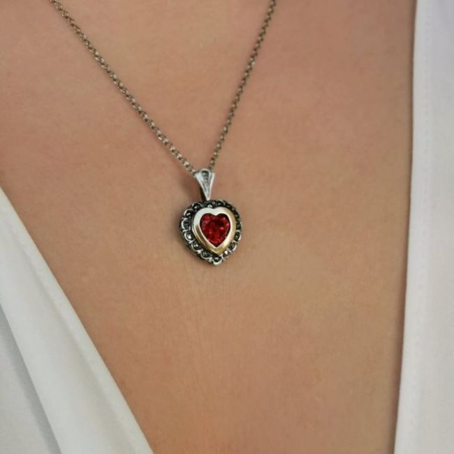 Collier Vintage Rouge en Argent et Or 