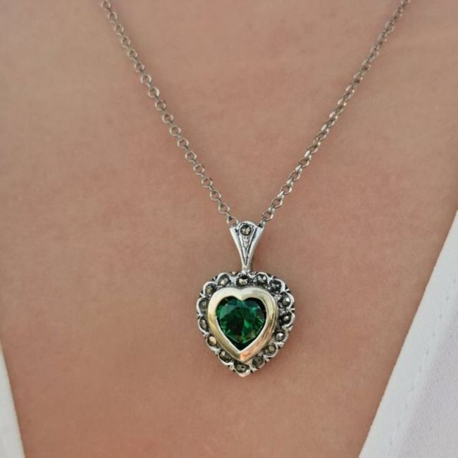 Collier Vintage Vert en Argent et Or 