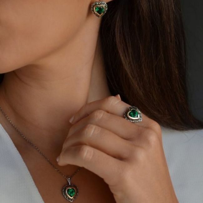 Ensemble Vintage Green en Argent et Or 